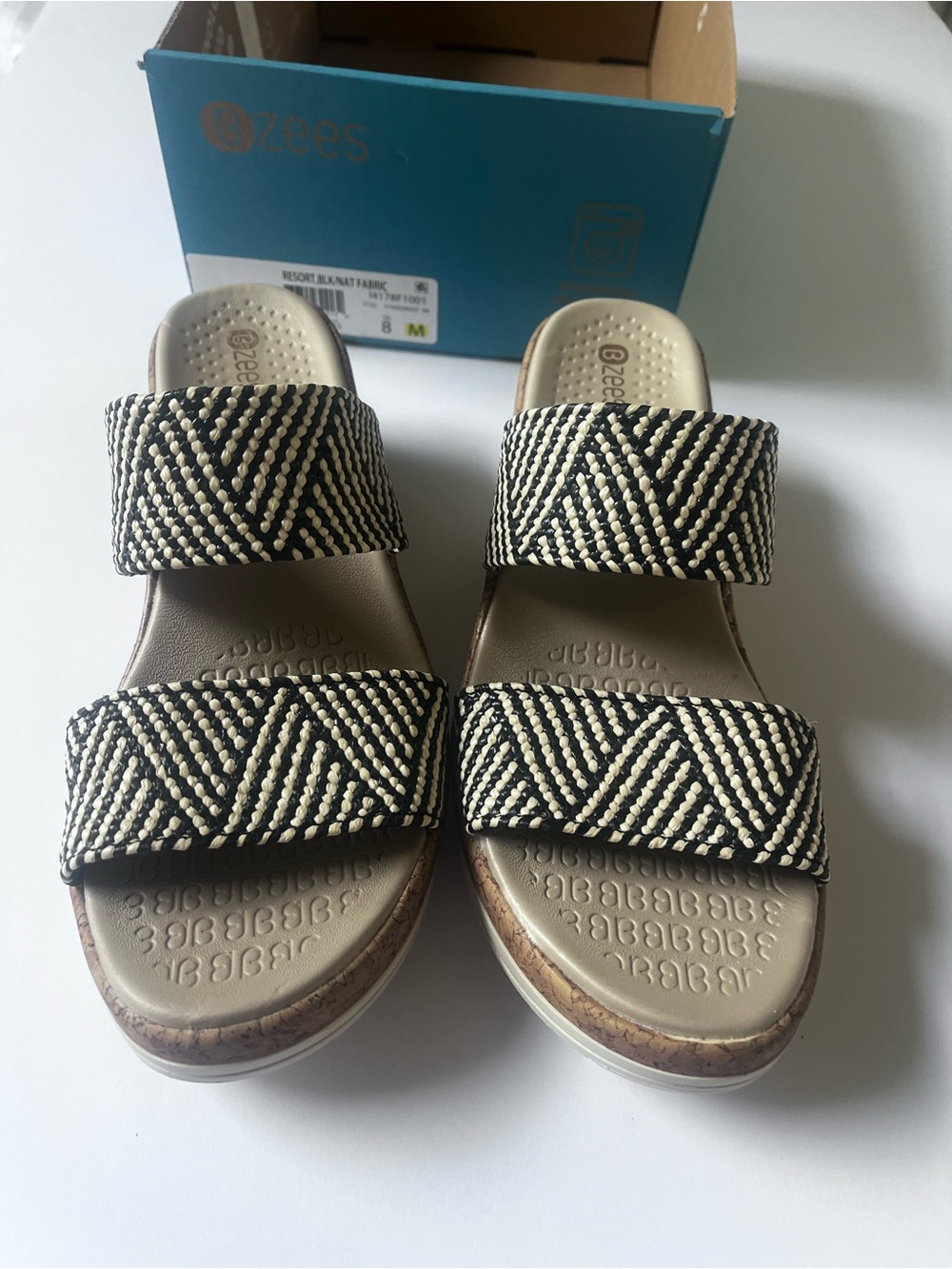 Bzees Black & black/cream Braided Slide Sandal Size 8 NWOT